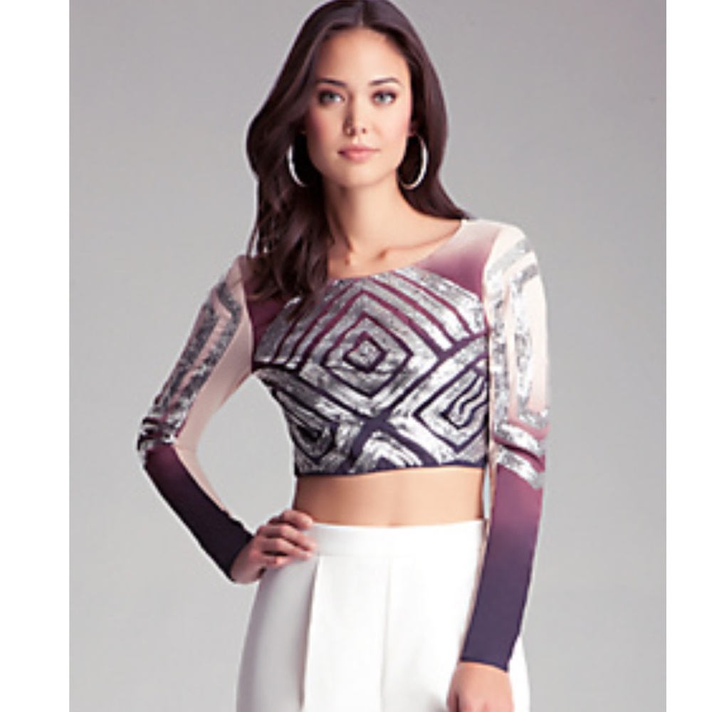 BEBE OMBRÉ-EMBELLISHED CROP TOP❤️💕Sz XS